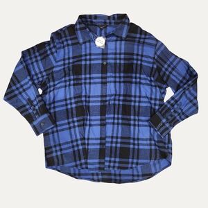 Men George NWT Blue & Black Plaid Button-Up Shirt Medium